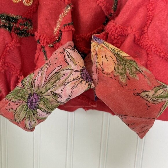 Vintage Tantrum Women’s Large Cotton Chenille Embroidered Coral Button Up Jacket - Picture 4 of 16